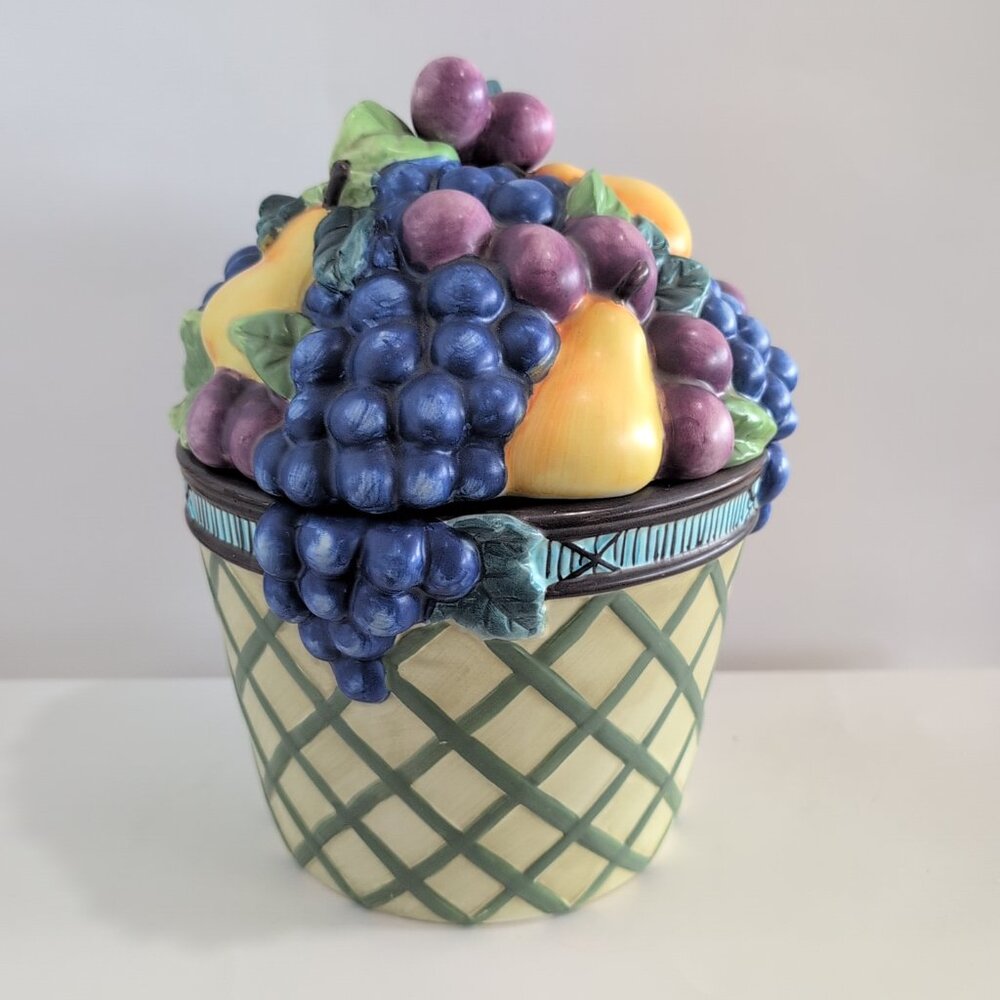 Vintage Mikasa Round Cookie Jar Garden Harvest Basket w/ Fruit KT429 Basket - Picture 1 of 9